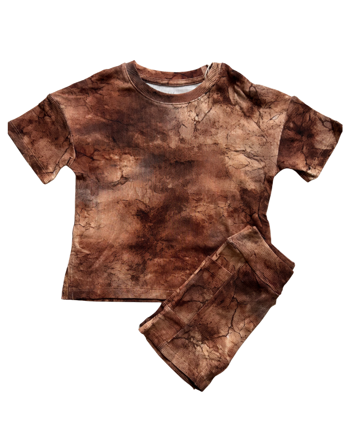 Brown Acid Wash Ribbed Short set